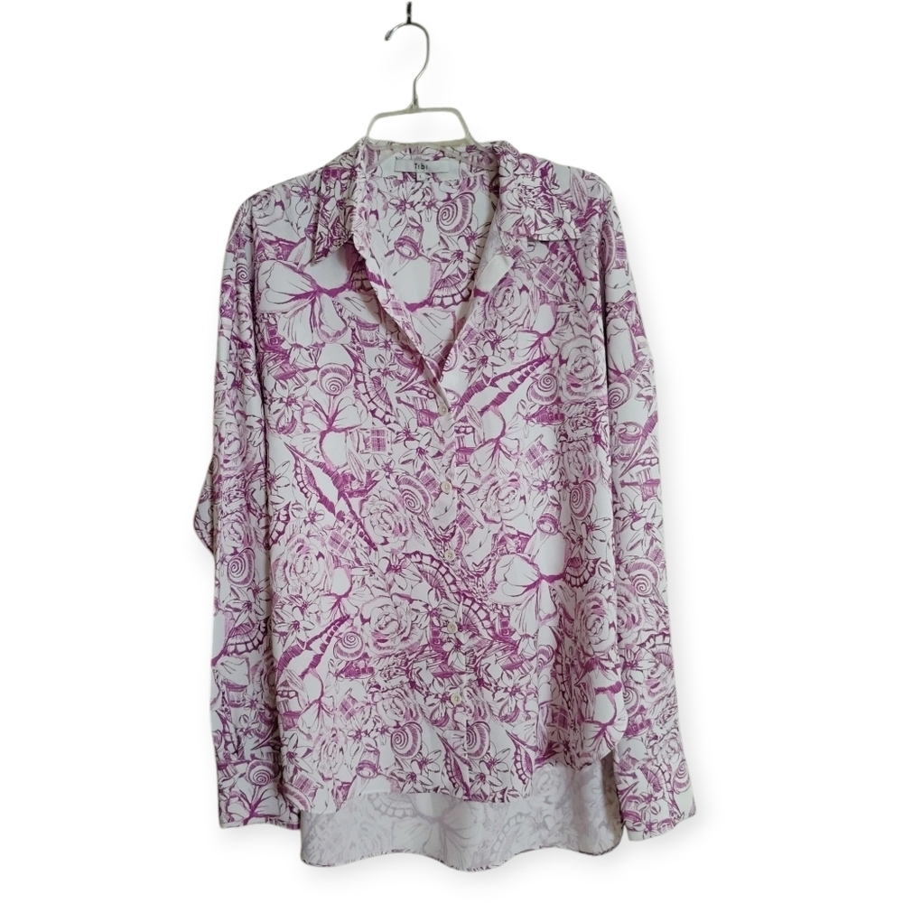 TIBI Purple Floral Button Down Shirt Large - Picture 4 of 14